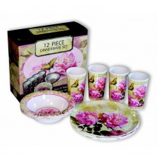MotorHead Products Laurie Floral Melamine 12 Piece Dinnerware Set, Service for 4 MOTO1083